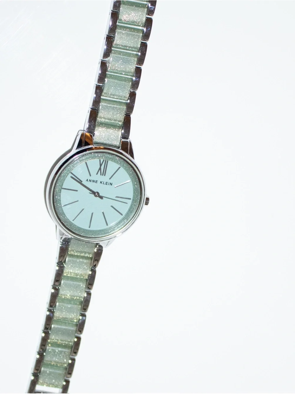 Anne Klein AK/1413 Aqua Blue Glitter Silver-Tone Bracelet Watch